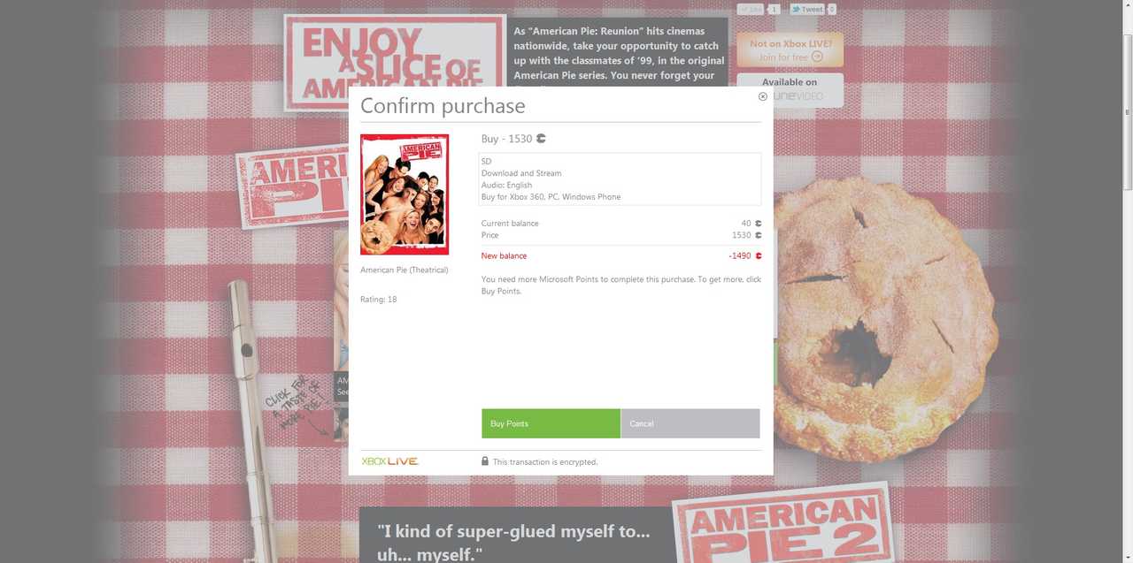 American Pie Purchase Modal